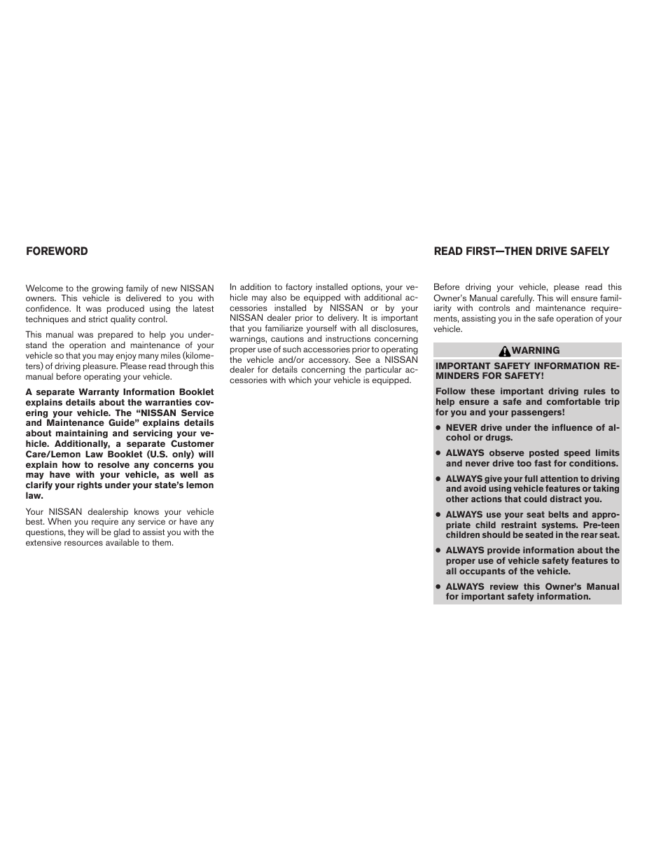 NISSAN 2012 Armada - Owner's Manual User Manual | Page 2 / 489
