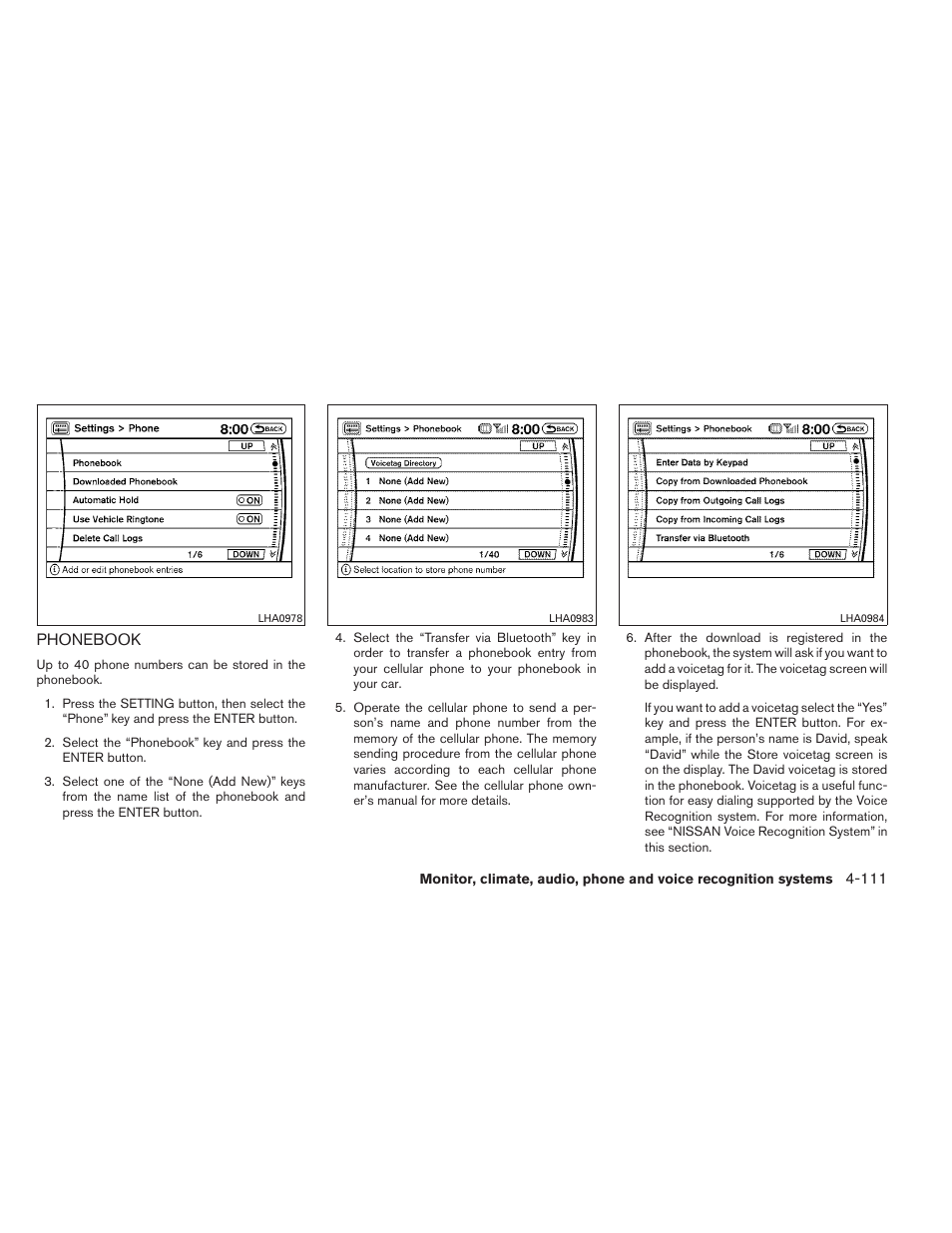 Phonebook -111 | NISSAN 2012 Armada - Owner's Manual User Manual | Page 306 / 489