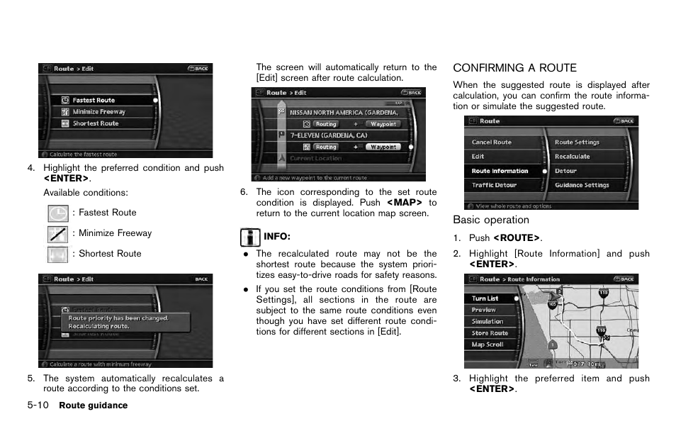 Confirming a route -10 | NISSAN 2012 Pathfinder - Navigation System Owner's Manual User Manual | Page 102 / 235
