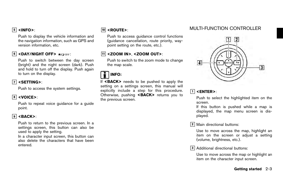 Multi-function controller -3 | NISSAN 2012 Pathfinder - Navigation System Owner's Manual User Manual | Page 11 / 235