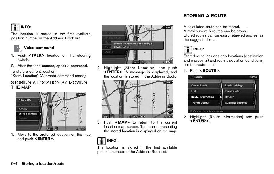 Storing a location by moving the map -4, Storing a route -4 | NISSAN 2012 Pathfinder - Navigation System Owner's Manual User Manual | Page 122 / 235