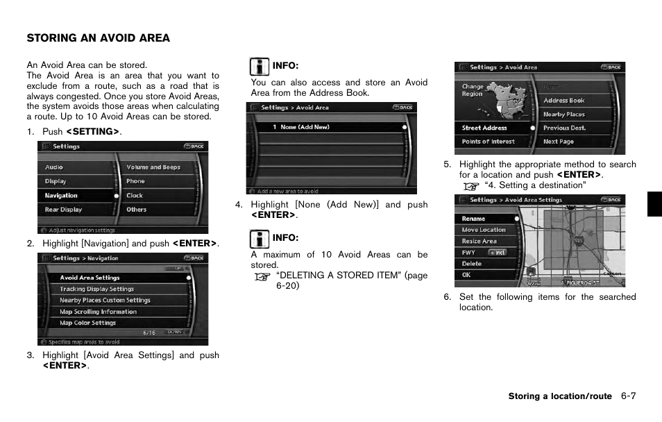 Storing an avoid area -7 | NISSAN 2012 Pathfinder - Navigation System Owner's Manual User Manual | Page 125 / 235