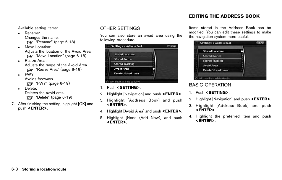 Other settings -8, Editing the address book -8, Basic operation -8 | NISSAN 2012 Pathfinder - Navigation System Owner's Manual User Manual | Page 126 / 235