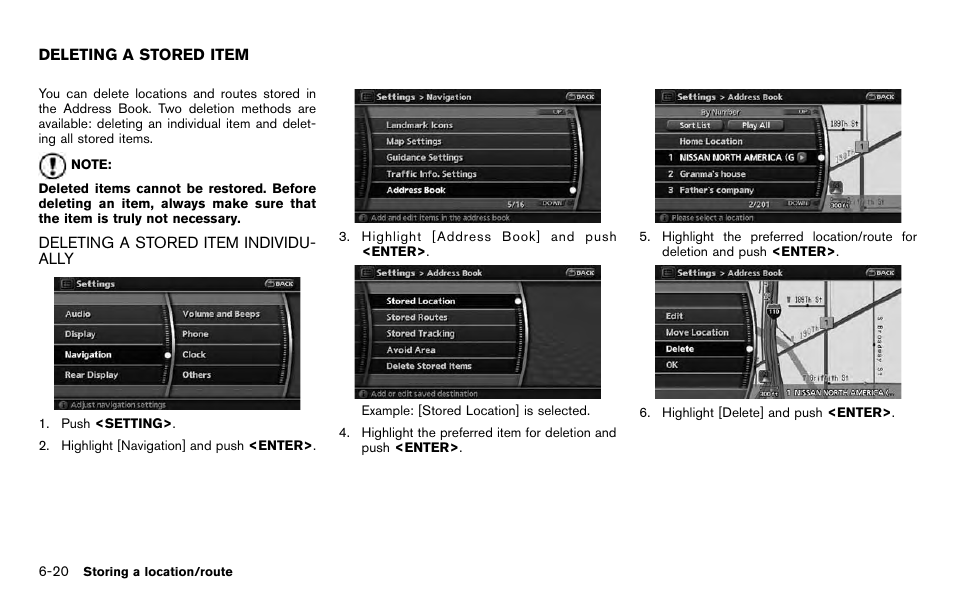Deleting a stored item -20, Deleting a stored item individually -20 | NISSAN 2012 Pathfinder - Navigation System Owner's Manual User Manual | Page 138 / 235