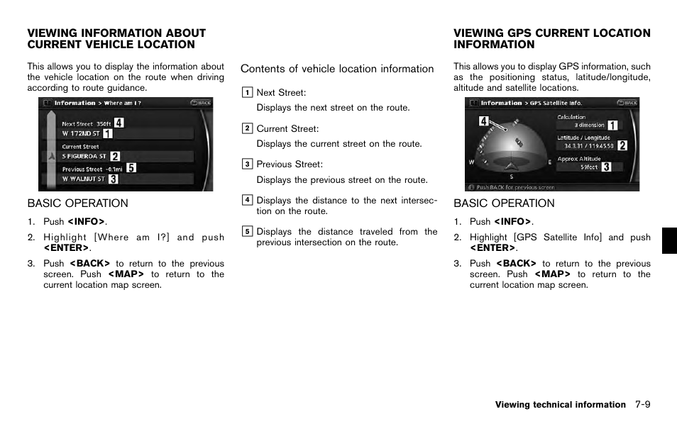 Basic operation -9, Viewing gps current location information -9 | NISSAN 2012 Pathfinder - Navigation System Owner's Manual User Manual | Page 151 / 235