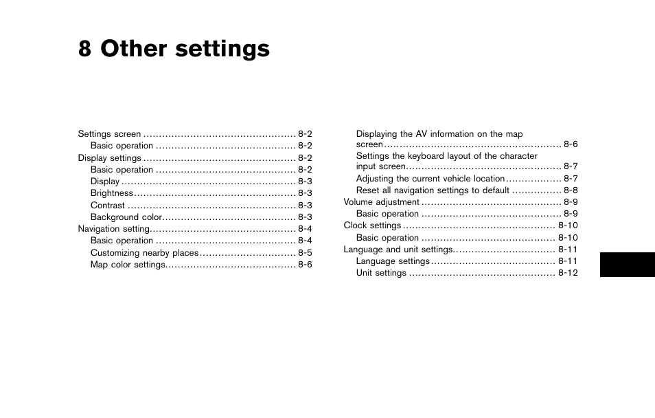 Other settings, 8 other settings | NISSAN 2012 Pathfinder - Navigation System Owner's Manual User Manual | Page 153 / 235