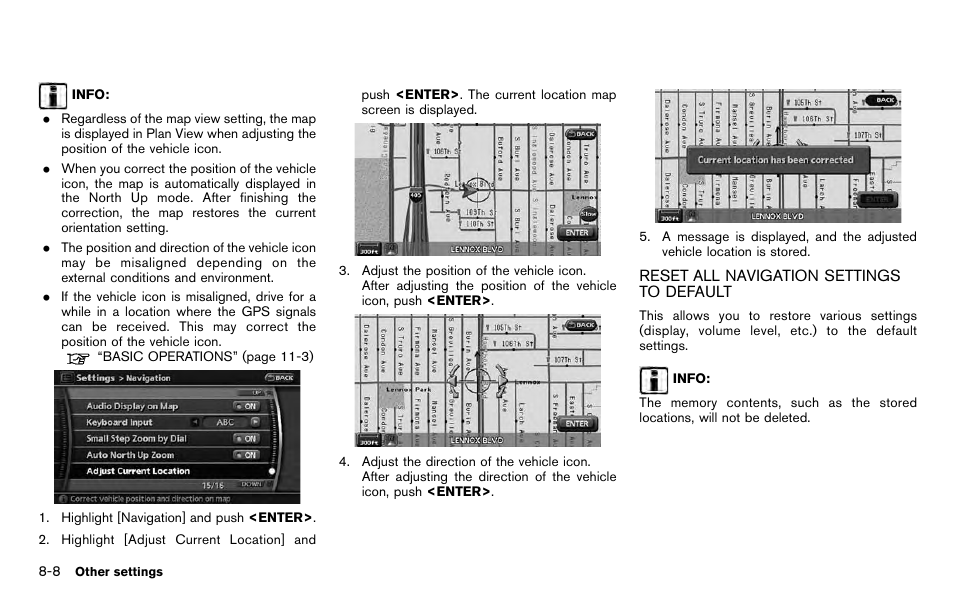 Reset all navigation settings to default -8 | NISSAN 2012 Pathfinder - Navigation System Owner's Manual User Manual | Page 160 / 235