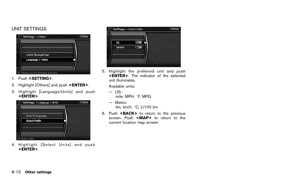 Unit settings -12 | NISSAN 2012 Pathfinder - Navigation System Owner's Manual User Manual | Page 164 / 235