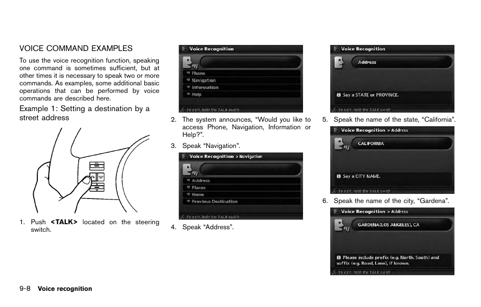 Voice command examples -8 | NISSAN 2012 Pathfinder - Navigation System Owner's Manual User Manual | Page 172 / 235