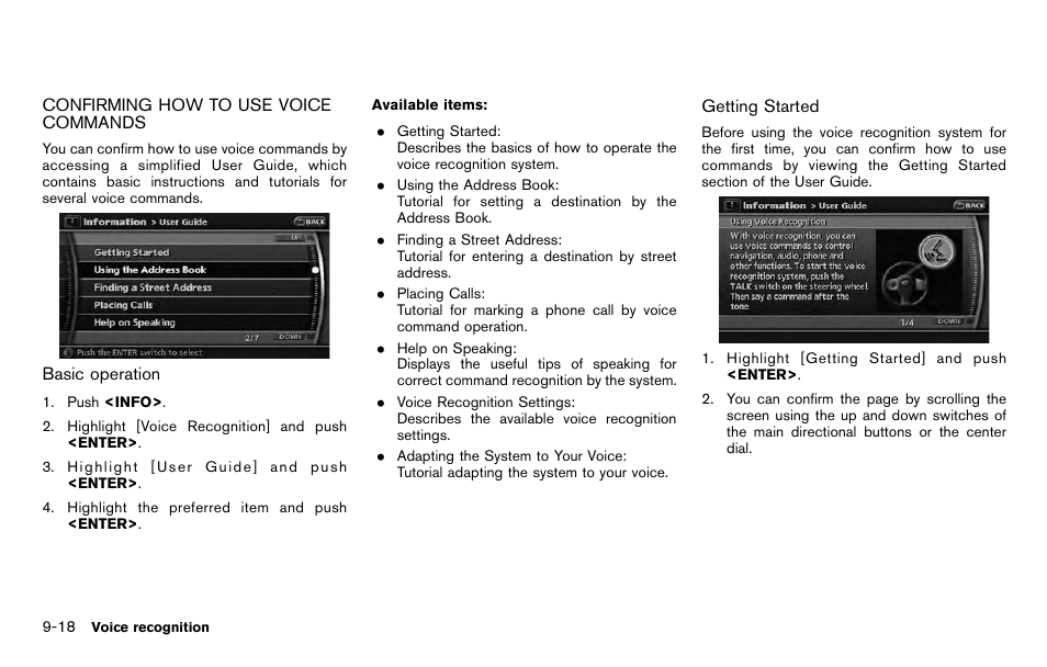 Confirming how to use voice commands -18 | NISSAN 2012 Pathfinder - Navigation System Owner's Manual User Manual | Page 182 / 235