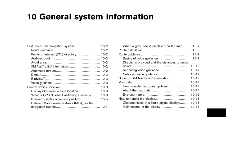 General system information, 10 general system information | NISSAN 2012 Pathfinder - Navigation System Owner's Manual User Manual | Page 195 / 235