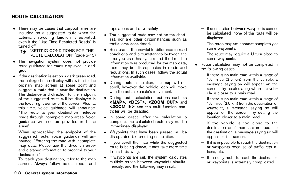 Route calculation -8 | NISSAN 2012 Pathfinder - Navigation System Owner's Manual User Manual | Page 202 / 235