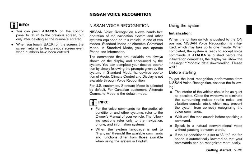 Nissan voice recognition -23 | NISSAN 2012 Pathfinder - Navigation System Owner's Manual User Manual | Page 31 / 235