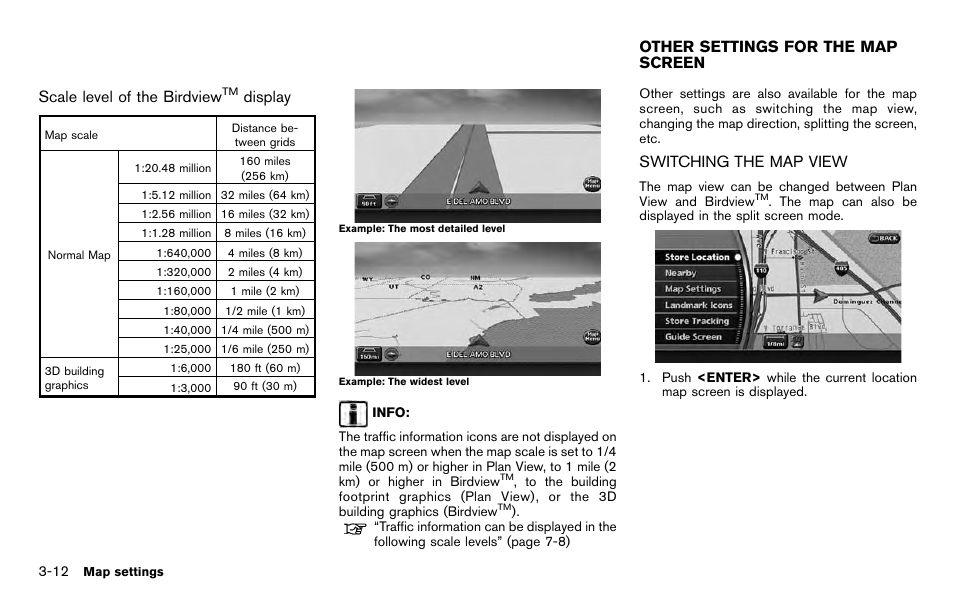 Other settings for the map screen -12, Switching the map view -12 | NISSAN 2012 Pathfinder - Navigation System Owner's Manual User Manual | Page 52 / 235