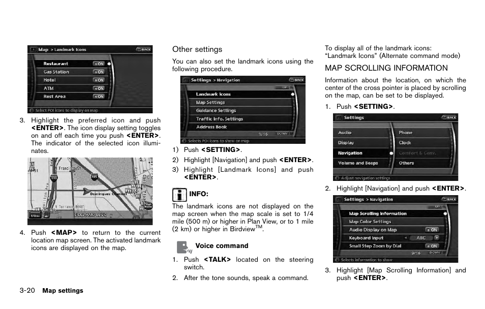 Map scrolling information -20 | NISSAN 2012 Pathfinder - Navigation System Owner's Manual User Manual | Page 60 / 235