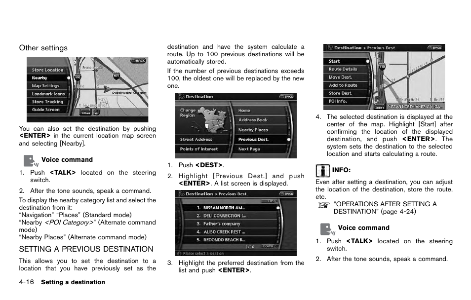 Setting a previous destination -16 | NISSAN 2012 Pathfinder - Navigation System Owner's Manual User Manual | Page 80 / 235