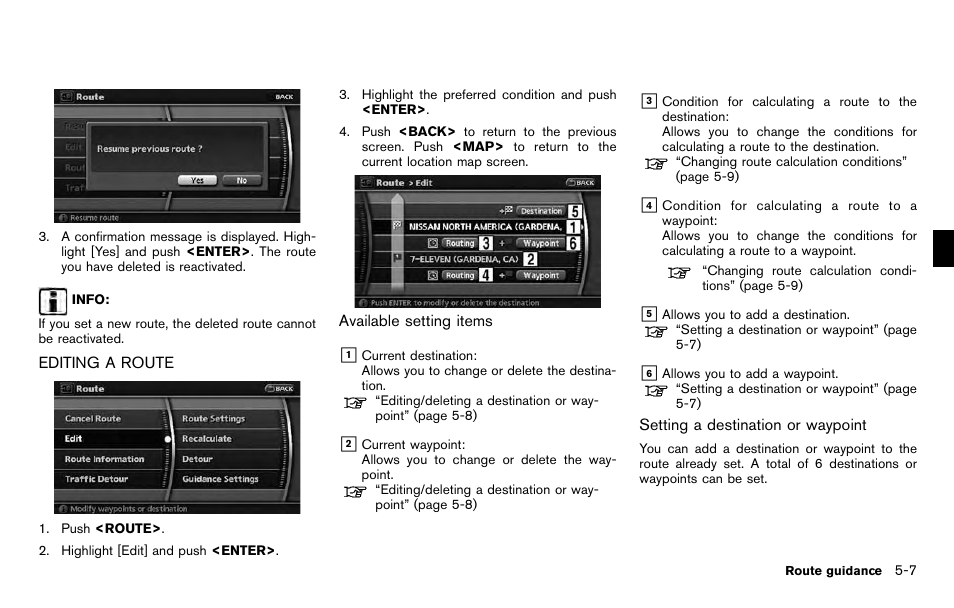 Editing a route -7 | NISSAN 2012 Pathfinder - Navigation System Owner's Manual User Manual | Page 99 / 235