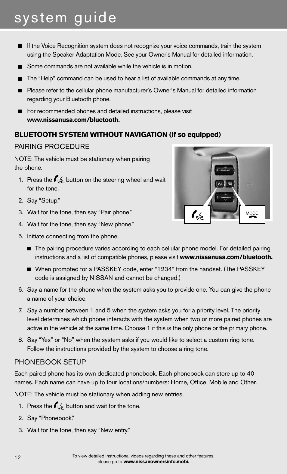System guide | NISSAN 2012 Armada - Quick Reference Guide User Manual | Page 14 / 20