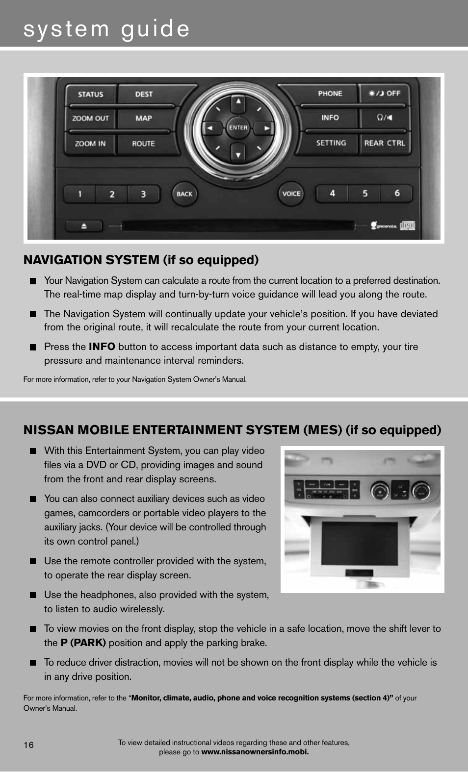 System guide, Navigation system (if so equipped) | NISSAN 2012 Armada - Quick Reference Guide User Manual | Page 18 / 20