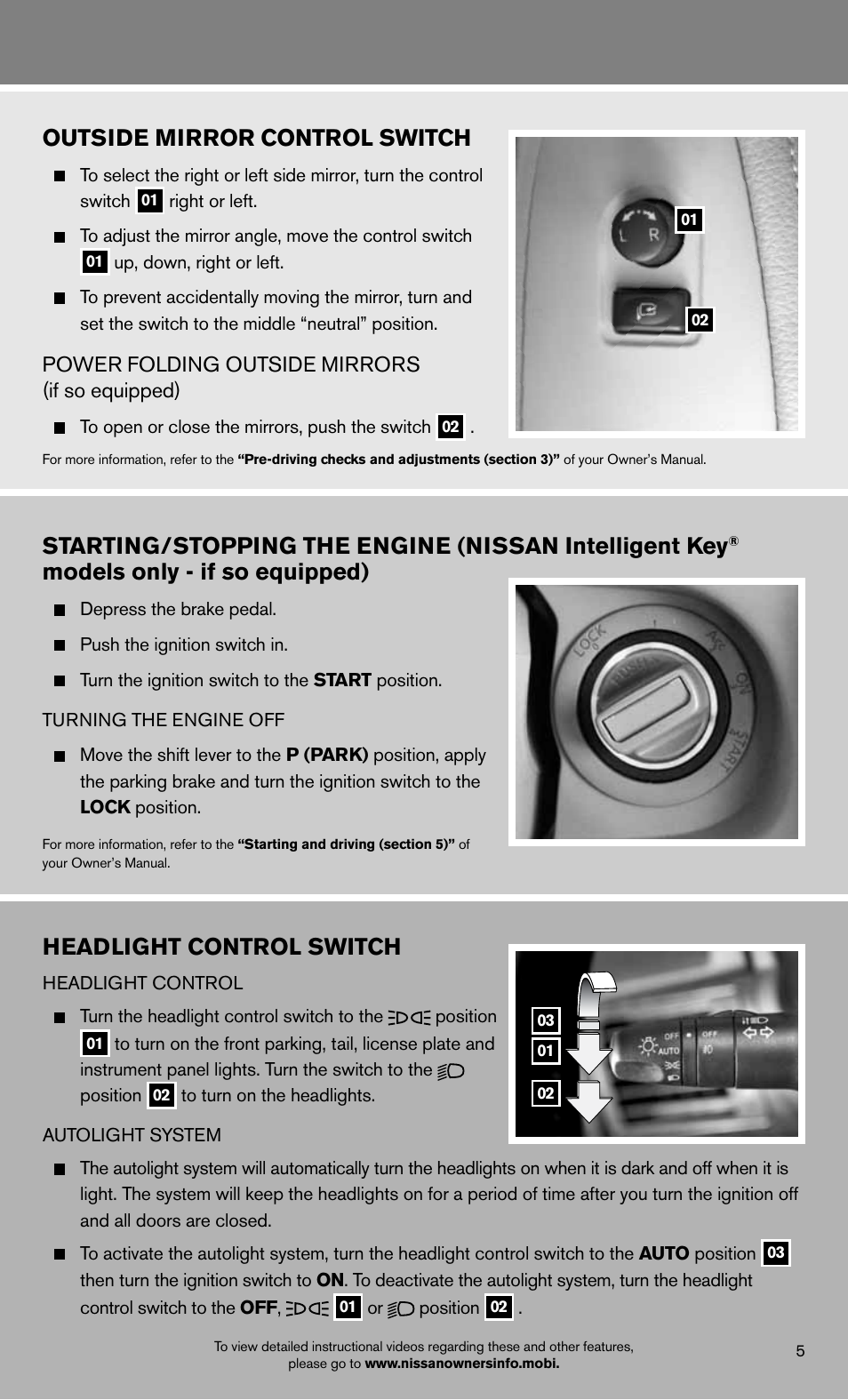 Outside mirror control switch, Models only - if so equipped), Headlight control switch | NISSAN 2012 Armada - Quick Reference Guide User Manual | Page 7 / 20