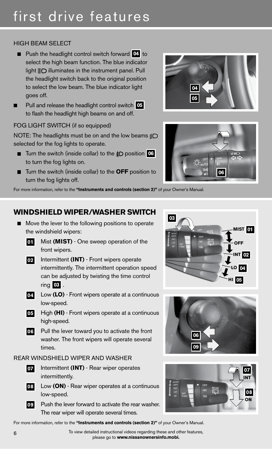 First drive features, Windshield wiper/washer switch | NISSAN 2012 Armada - Quick Reference Guide User Manual | Page 8 / 20