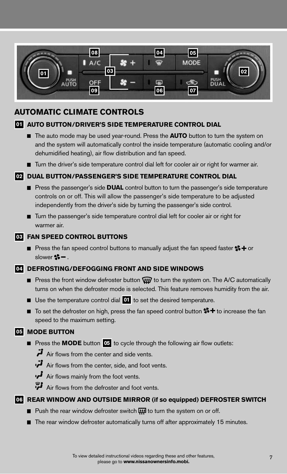 Automatic climate controls | NISSAN 2012 Armada - Quick Reference Guide User Manual | Page 9 / 20