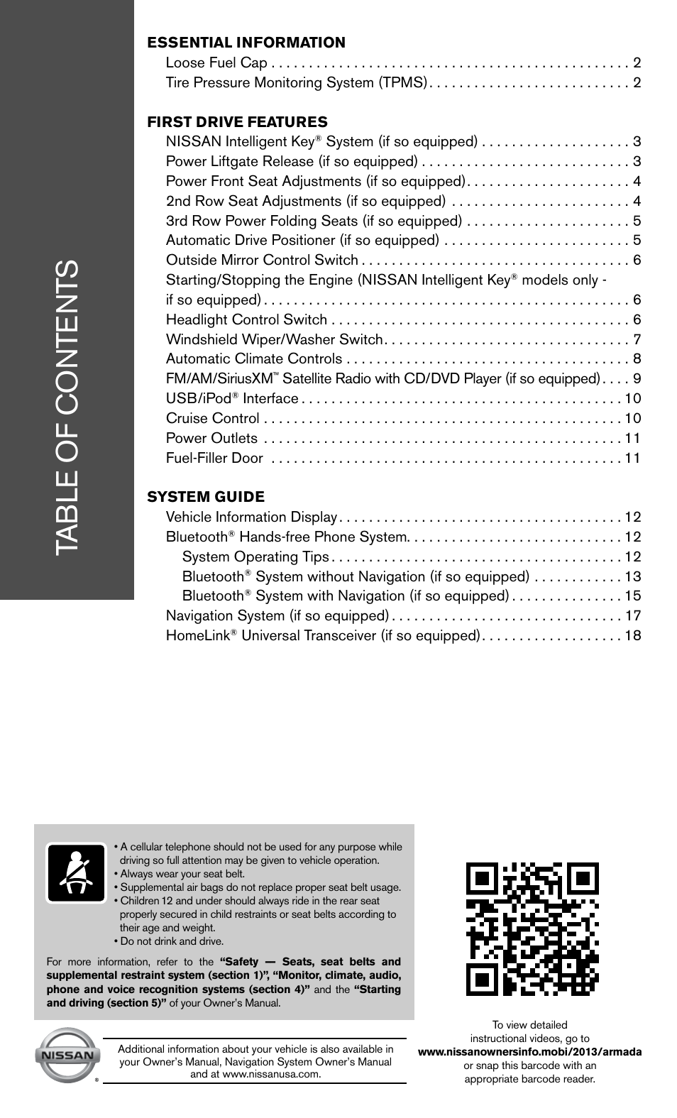 NISSAN 2013 Armada - Quick Reference Guide User Manual | Page 3 / 26