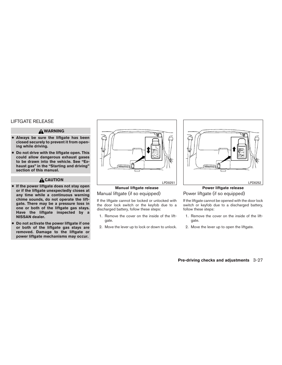 Liftgate release -27 | NISSAN 2014 Armada - Owner's Manual User Manual | Page 180 / 489