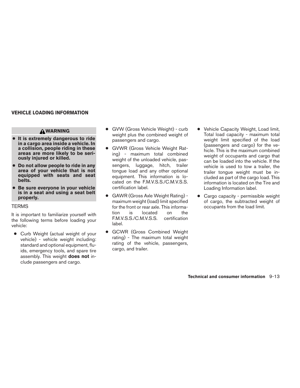 Vehicle loading information -13, Terms -13 | NISSAN 2014 Armada - Owner's Manual User Manual | Page 458 / 489