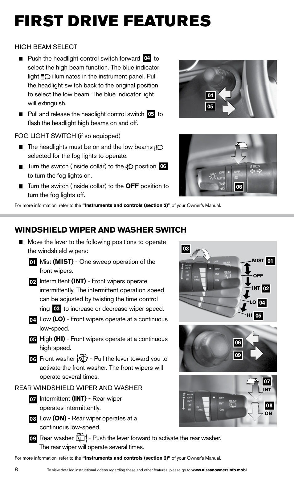 First drive features, Windshield wiper and washer switch | NISSAN 2014 Armada - Quick Reference Guide User Manual | Page 10 / 24