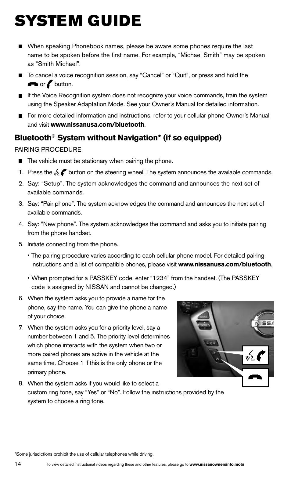 System guide, Bluetooth, System without navigation* (if so equipped) | NISSAN 2014 Armada - Quick Reference Guide User Manual | Page 16 / 24