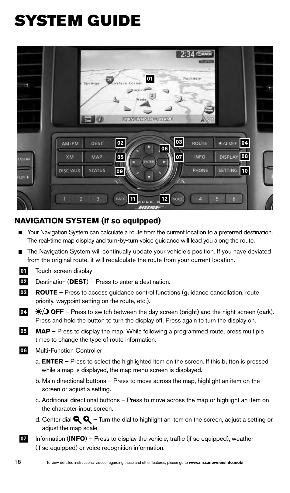 System guide, Navigation system (if so equipped) | NISSAN 2014 Armada - Quick Reference Guide User Manual | Page 20 / 24