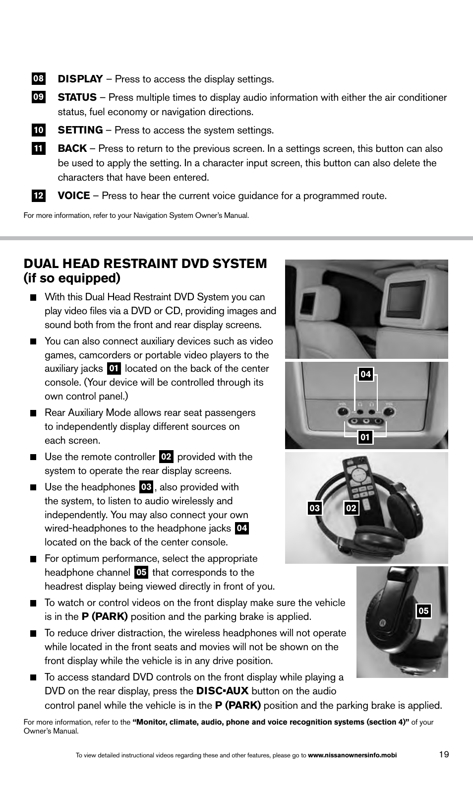 Dual head restraint dvd system (if so equipped) | NISSAN 2014 Armada - Quick Reference Guide User Manual | Page 21 / 24