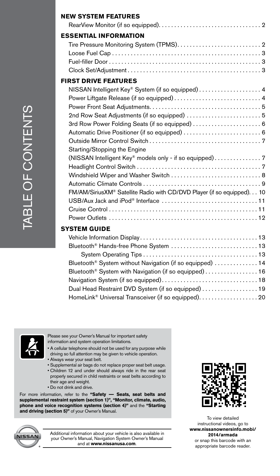 NISSAN 2014 Armada - Quick Reference Guide User Manual | Page 3 / 24