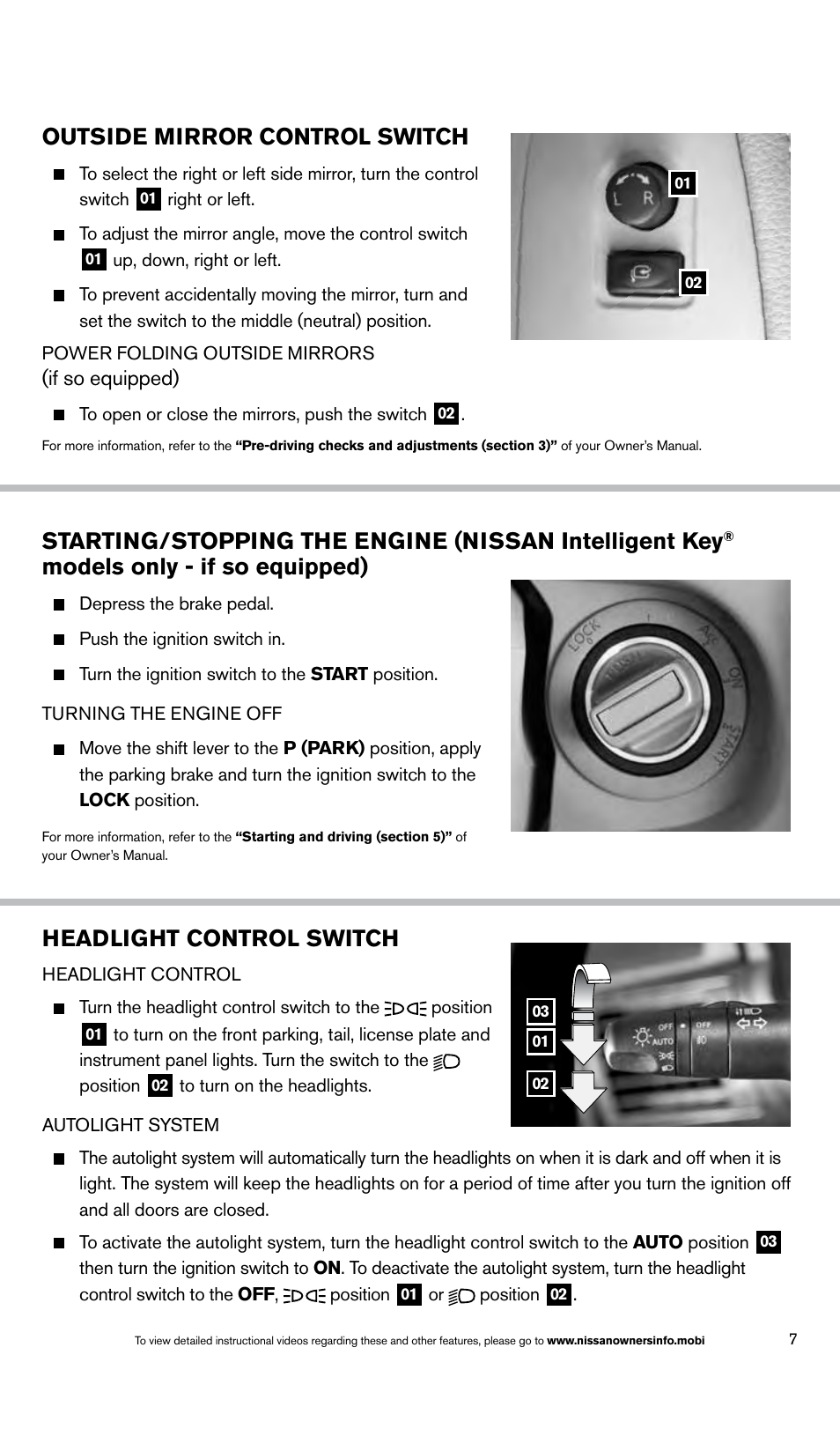 Outside mirror control switch, Models only - if so equipped), Headlight control switch | NISSAN 2014 Armada - Quick Reference Guide User Manual | Page 9 / 24