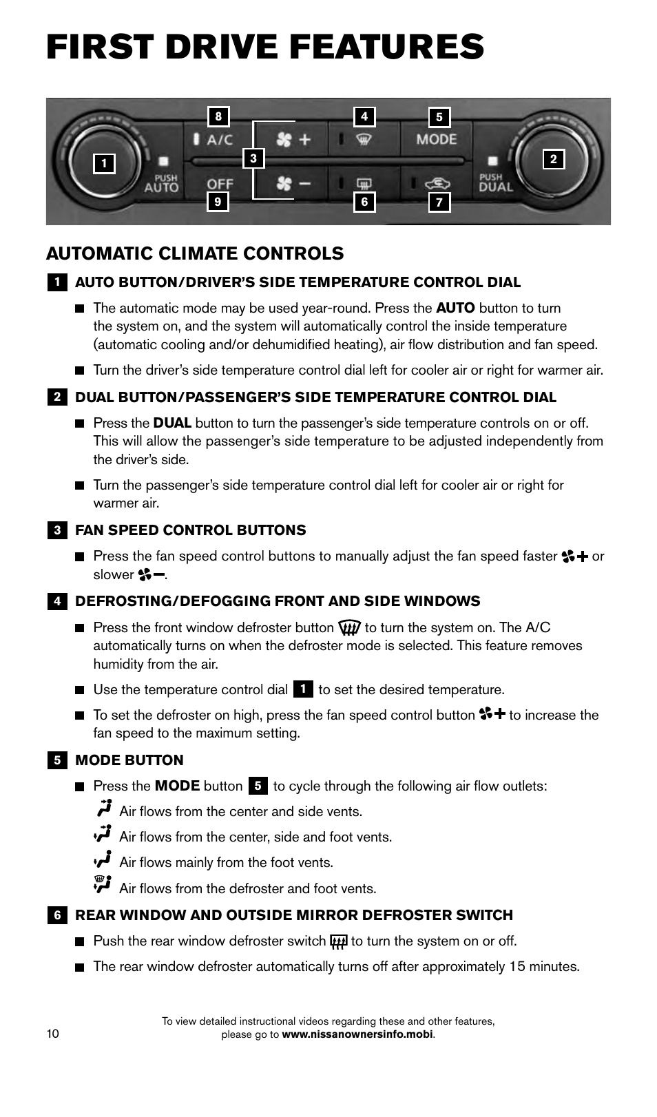 First drive features, Automatic climate controls | NISSAN 2015 Armada - Quick Reference Guide User Manual | Page 12 / 28