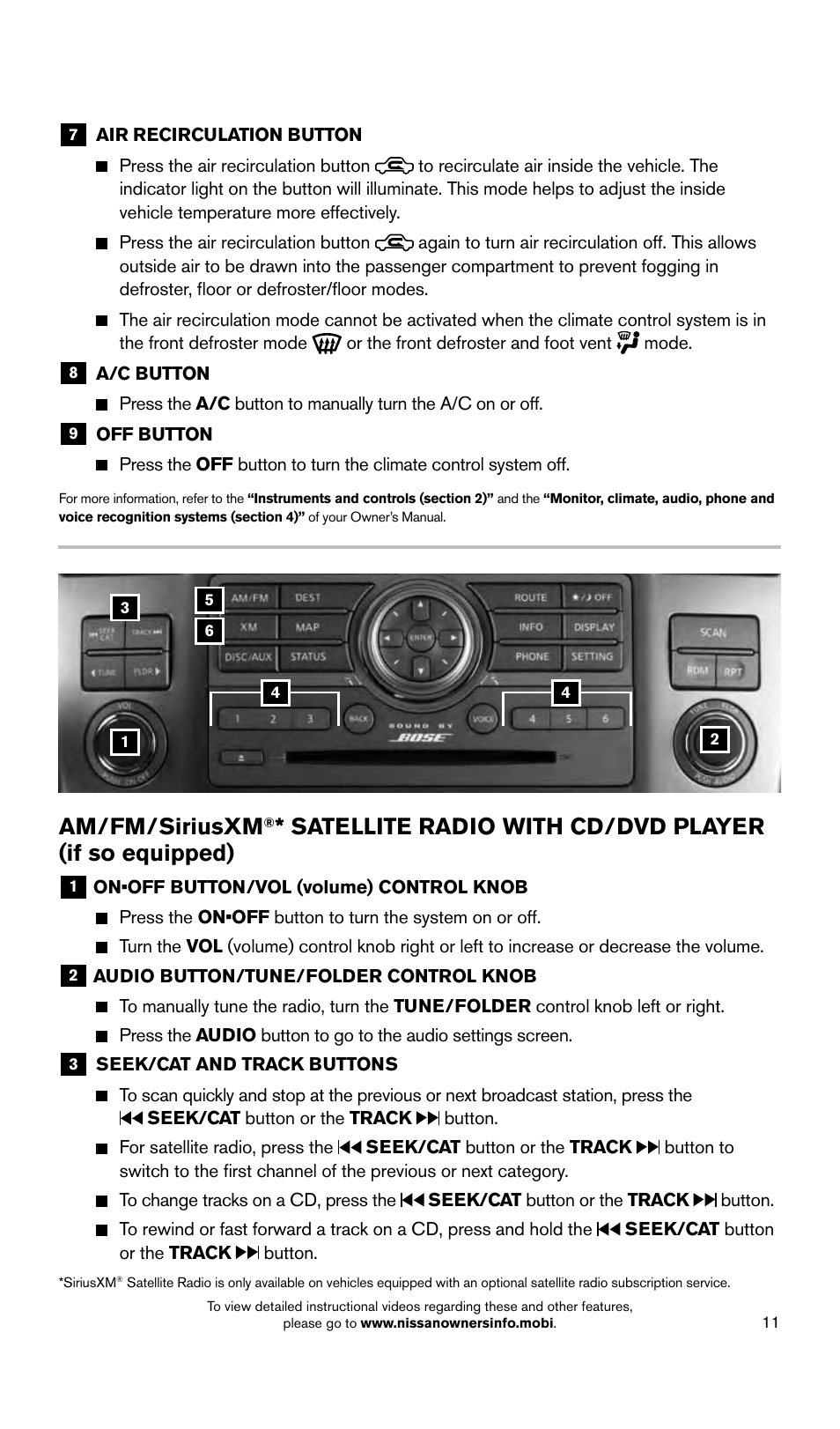 Am/fm/siriusxm | NISSAN 2015 Armada - Quick Reference Guide User Manual | Page 13 / 28