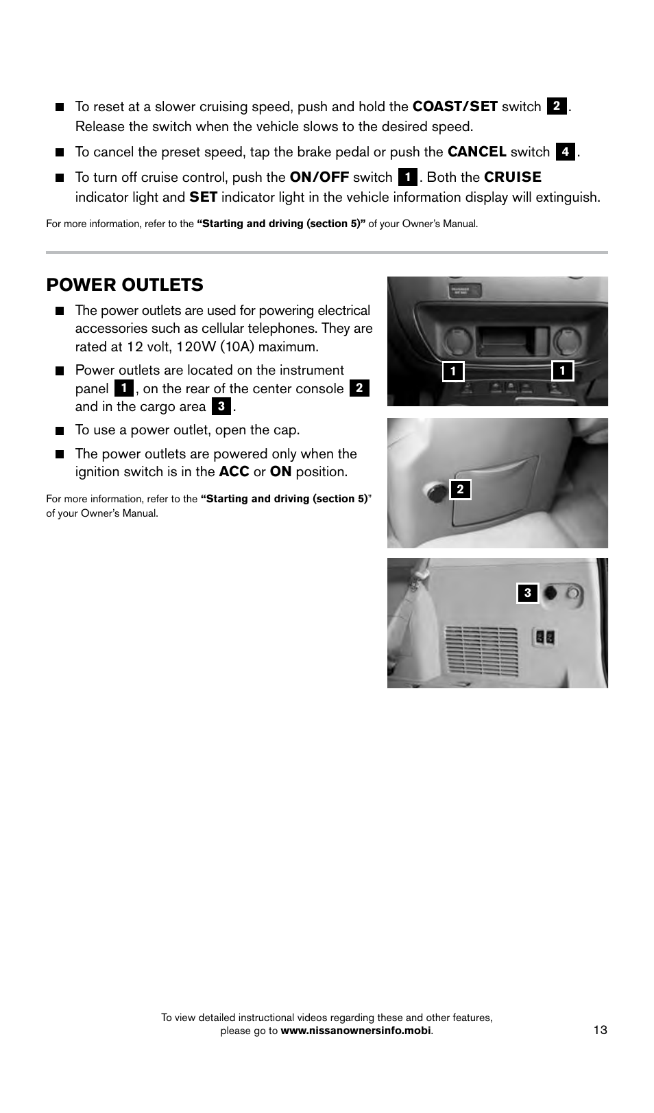 Power outlets | NISSAN 2015 Armada - Quick Reference Guide User Manual | Page 15 / 28