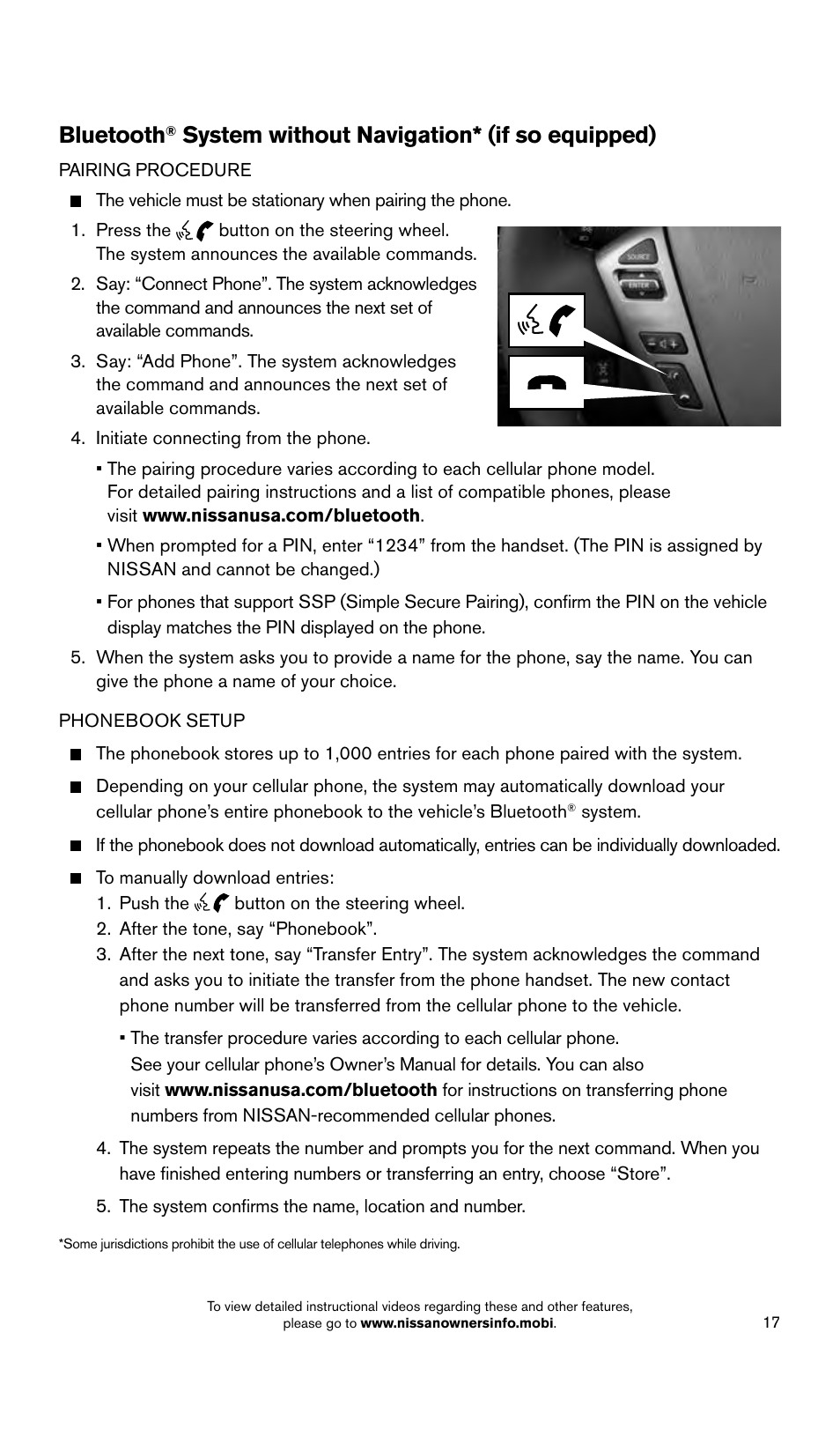 Bluetooth, System without navigation* (if so equipped) | NISSAN 2015 Armada - Quick Reference Guide User Manual | Page 19 / 28