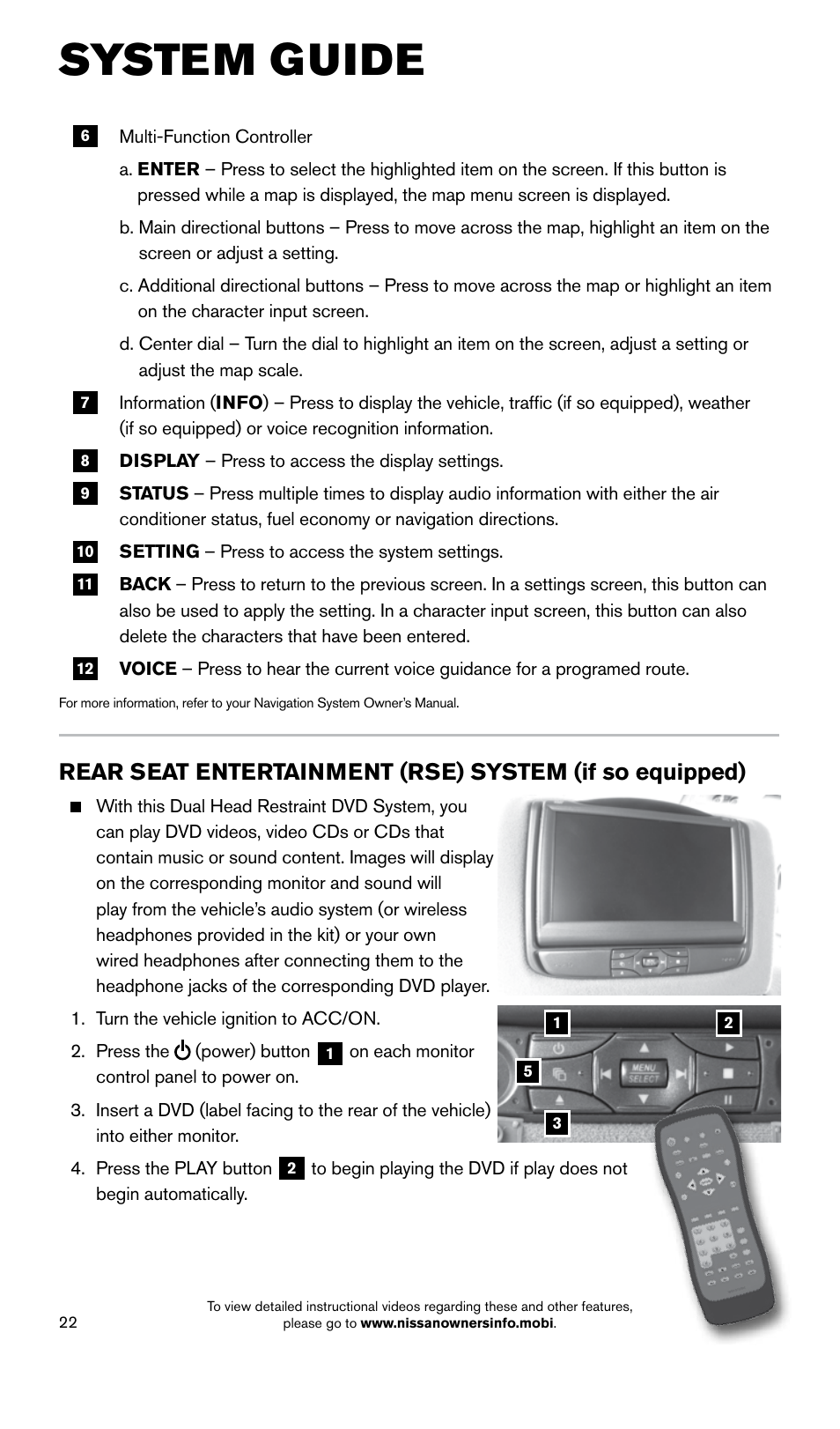 System guide | NISSAN 2015 Armada - Quick Reference Guide User Manual | Page 24 / 28