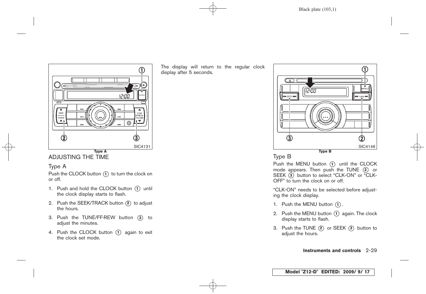 Adjusting the time -29 | NISSAN 2010 Cube - Owner's Manual User Manual | Page 103 / 329