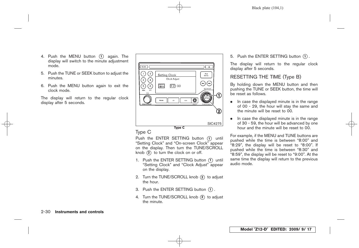 Resetting the time (type b) -30 | NISSAN 2010 Cube - Owner's Manual User Manual | Page 104 / 329
