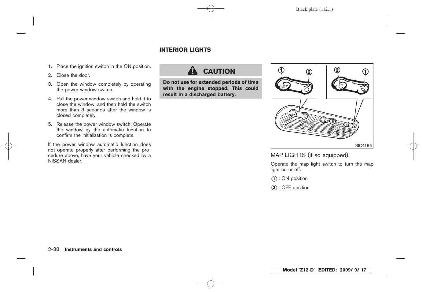 Interior lights -38, Map lights (if so equipped) -38, Caution | NISSAN 2010 Cube - Owner's Manual User Manual | Page 112 / 329