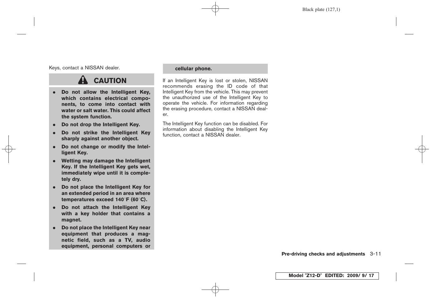 Caution | NISSAN 2010 Cube - Owner's Manual User Manual | Page 125 / 329