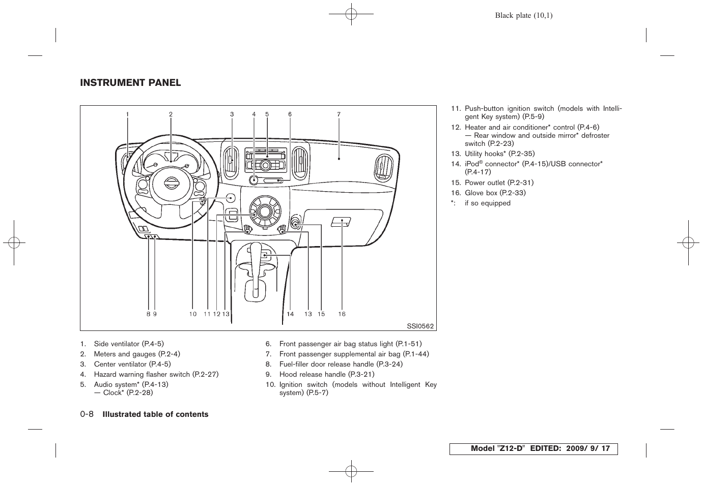 Instrument panel -8 | NISSAN 2010 Cube - Owner's Manual User Manual | Page 14 / 329
