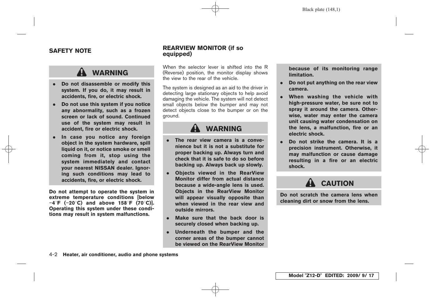 Warning, Caution | NISSAN 2010 Cube - Owner's Manual User Manual | Page 144 / 329