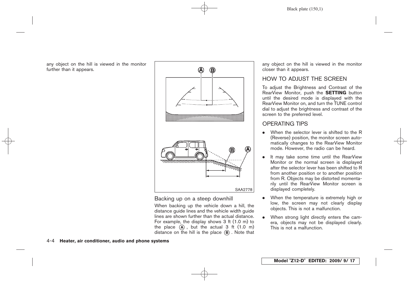 How to adjust the screen -4 operating tips -4 | NISSAN 2010 Cube - Owner's Manual User Manual | Page 146 / 329