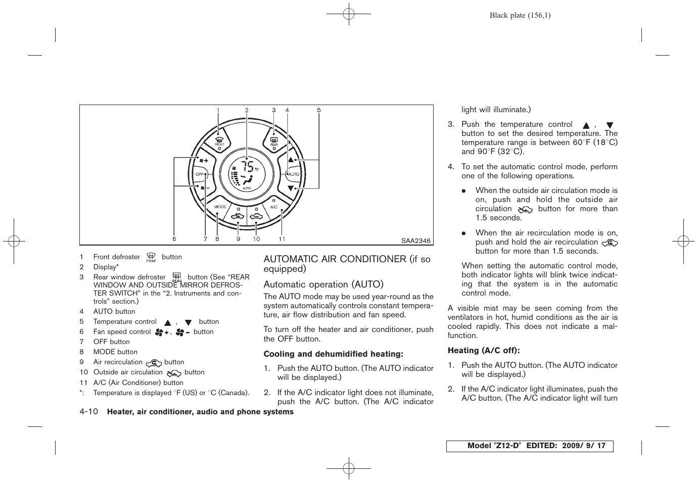 Automatic air conditioner (if so equipped) -10 | NISSAN 2010 Cube - Owner's Manual User Manual | Page 152 / 329