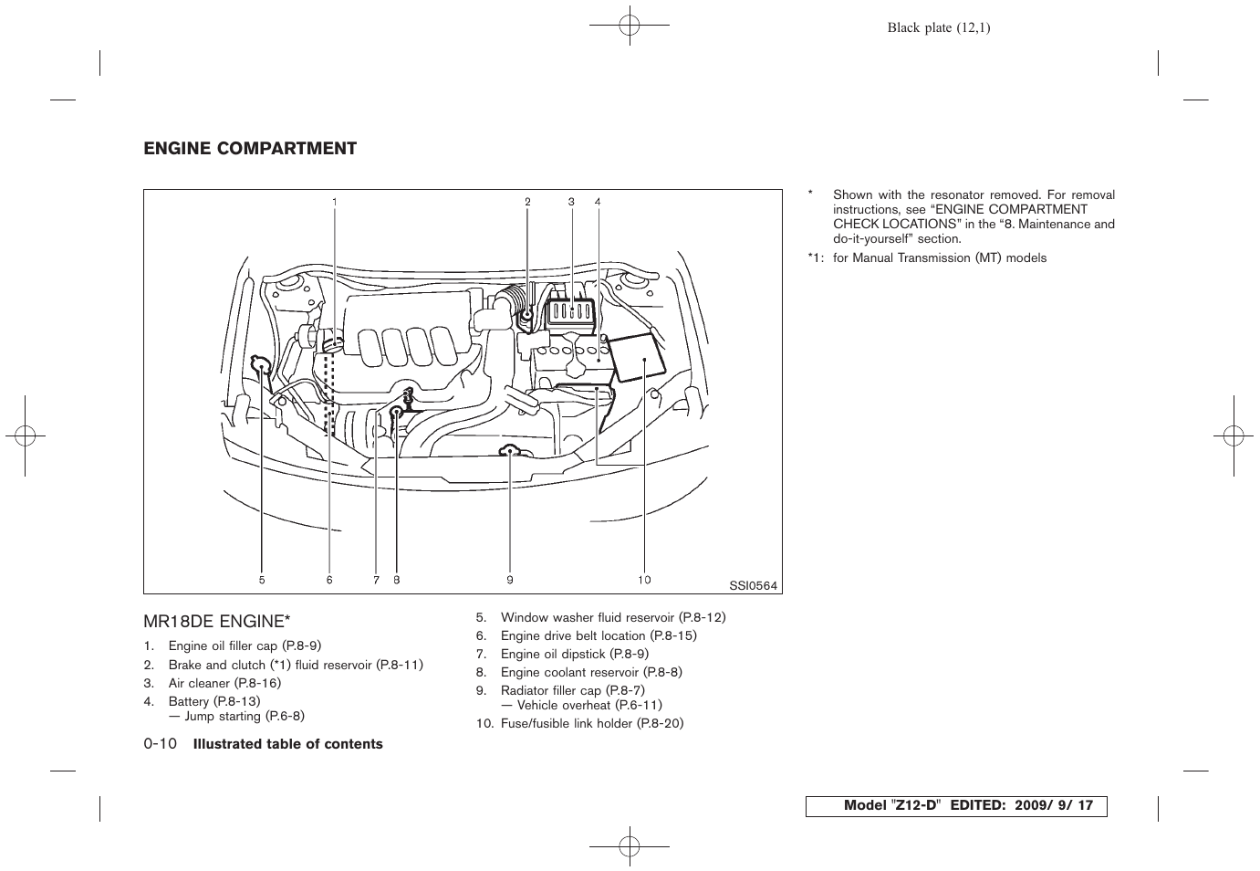 Engine compartment -10, Mr18de engine -10 | NISSAN 2010 Cube - Owner's Manual User Manual | Page 16 / 329