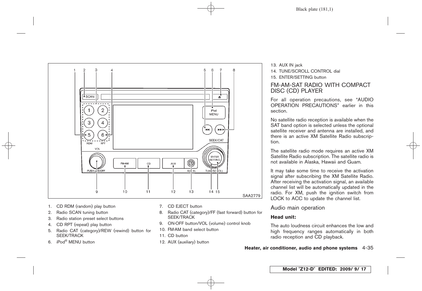 Fm-am-sat radio with compact disc (cd) player -35 | NISSAN 2010 Cube - Owner's Manual User Manual | Page 177 / 329